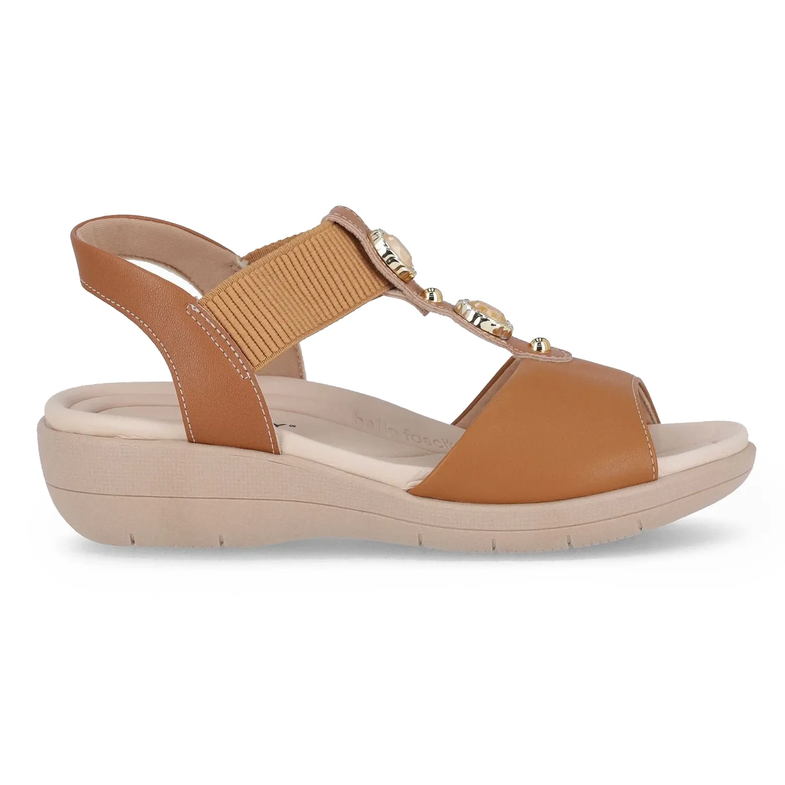 Sandália Piccadilly feminina casual bege com tiras cruzadas e pedras decorativas
